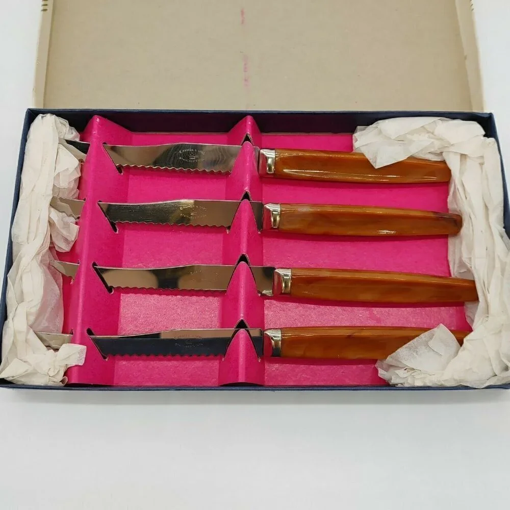 E. Parker & Sons Reo Crest Sheffield Stainless Steel Steak Knife Set Of 4 VTG